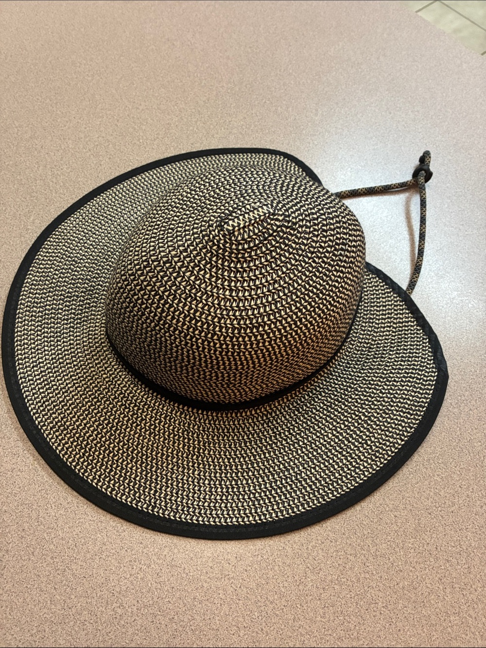 Woven Straw Sun Hat with Black Trim